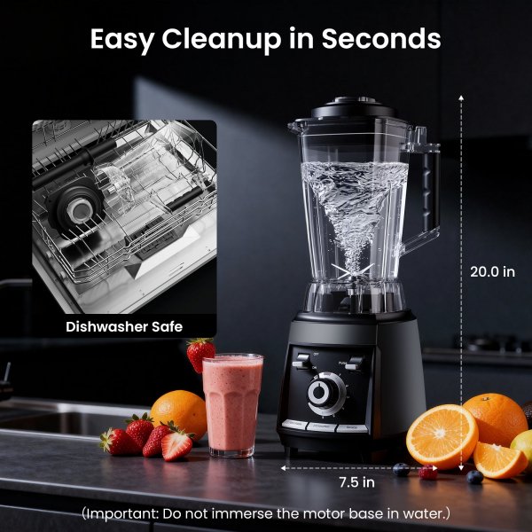 Odiforgo 1800W Professional High-Speed Countertop Blender for Smoothie & Ice Crushing (Black)