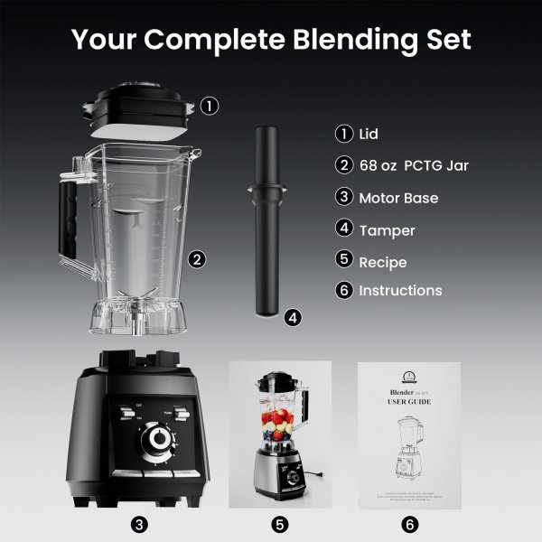 Odiforgo 1800W Professional High-Speed Countertop Blender for Smoothie & Ice Crushing (Black)