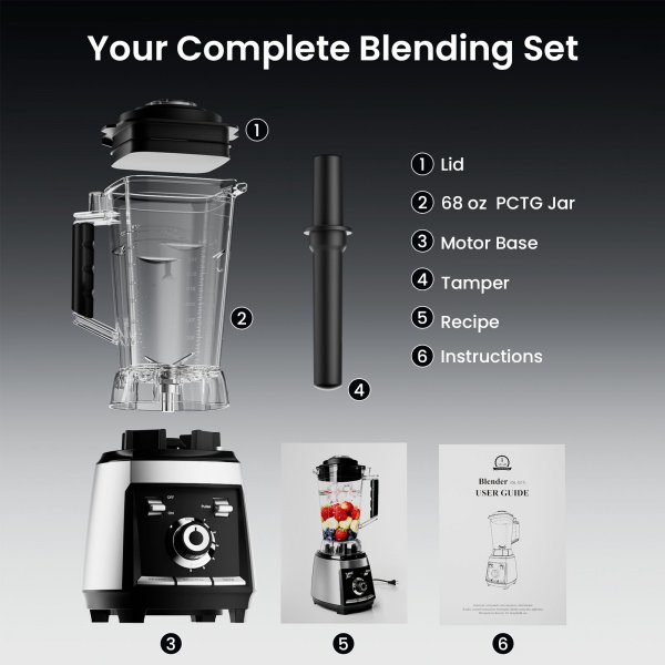 Odiforgo 1800W Professional High-Speed Countertop Blender for Smoothie & Ice Crushing (Silver)